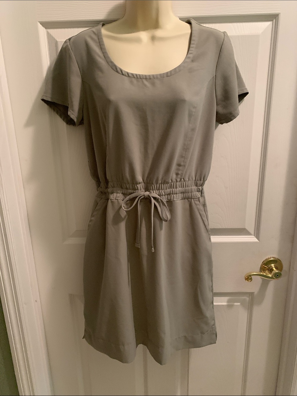 Casual Scoop Neck Drawstring Mini Dress - Gray